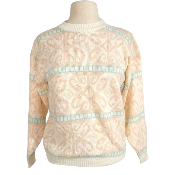 80s Vintage Blush Pink & Blue Retro Sweater - Picture 1 of 5